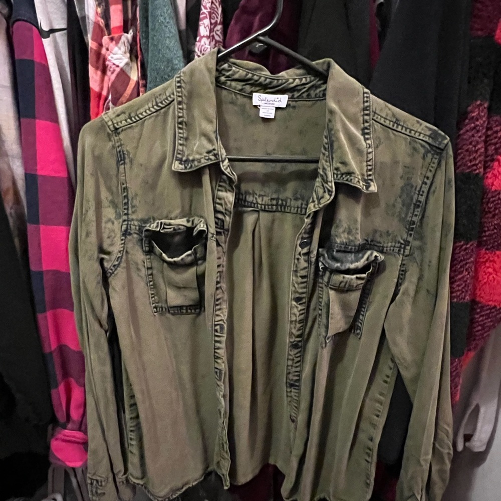 Army green button down